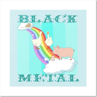 Farmyard Rainbow Black Metal Posters and Art